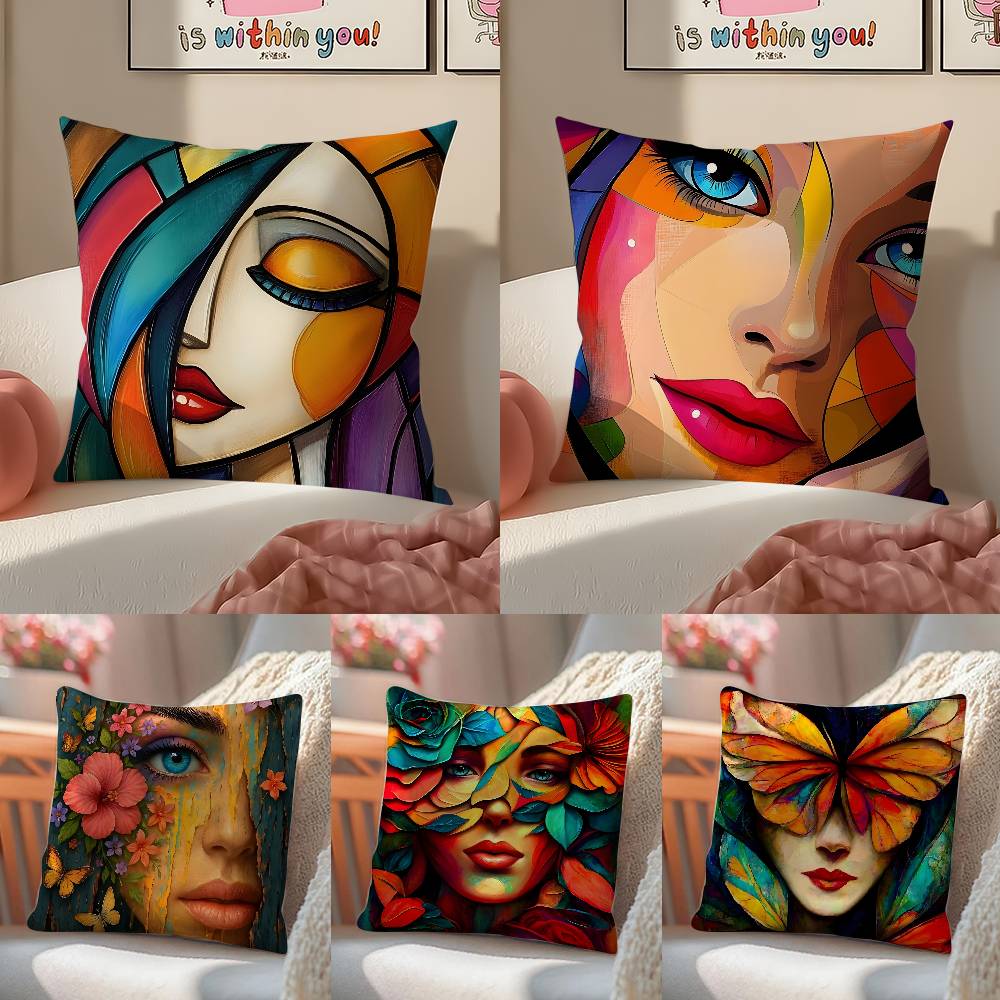 Square Bright Color Flower Girl Pillow Case Anti-dustmite Pillowcase Invisible Zipper Silky Short Plush Sofa Cushion Cover