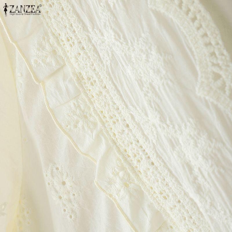 ZANZEA Женская повседневная блузка с V-образным вырезом, длинным рукавом, крючковым пэчворком, свободного кроя