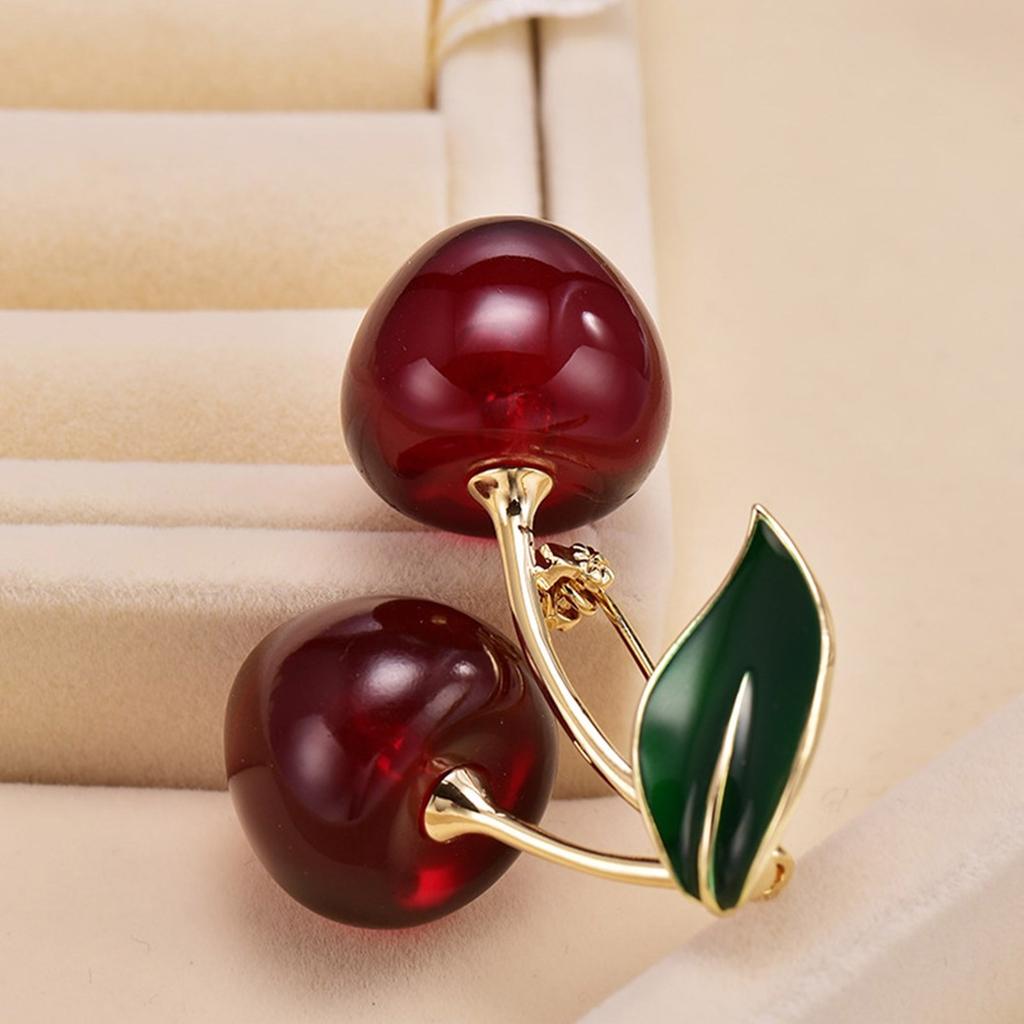 Exquisite Cherry Brooch Cherry Brooch Fun Clothing Jewelry Unique Badges Alloy Texture Suitable for Theme Event