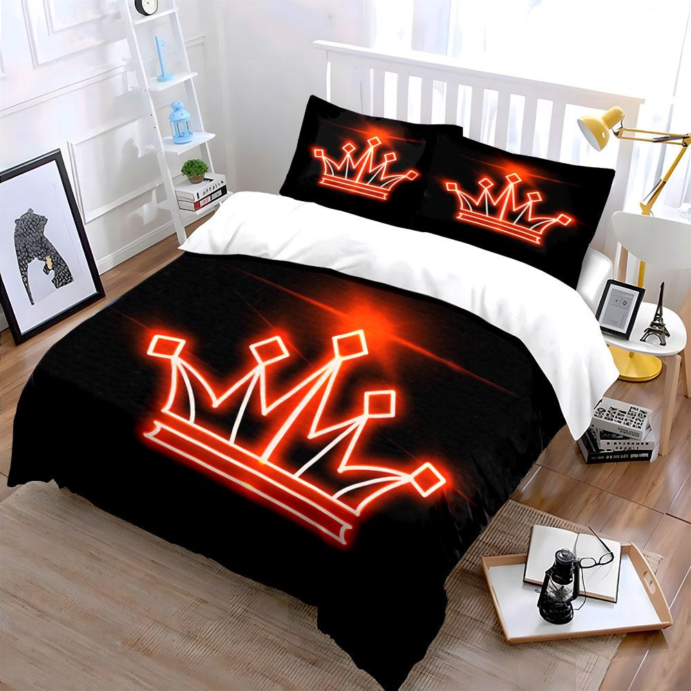 Glowing orange crown pattern. Bedding sets Duvet cover sets Duvet covers Pillowcases(1*Duvet Cover 2*Pillowcases without duvet insert)