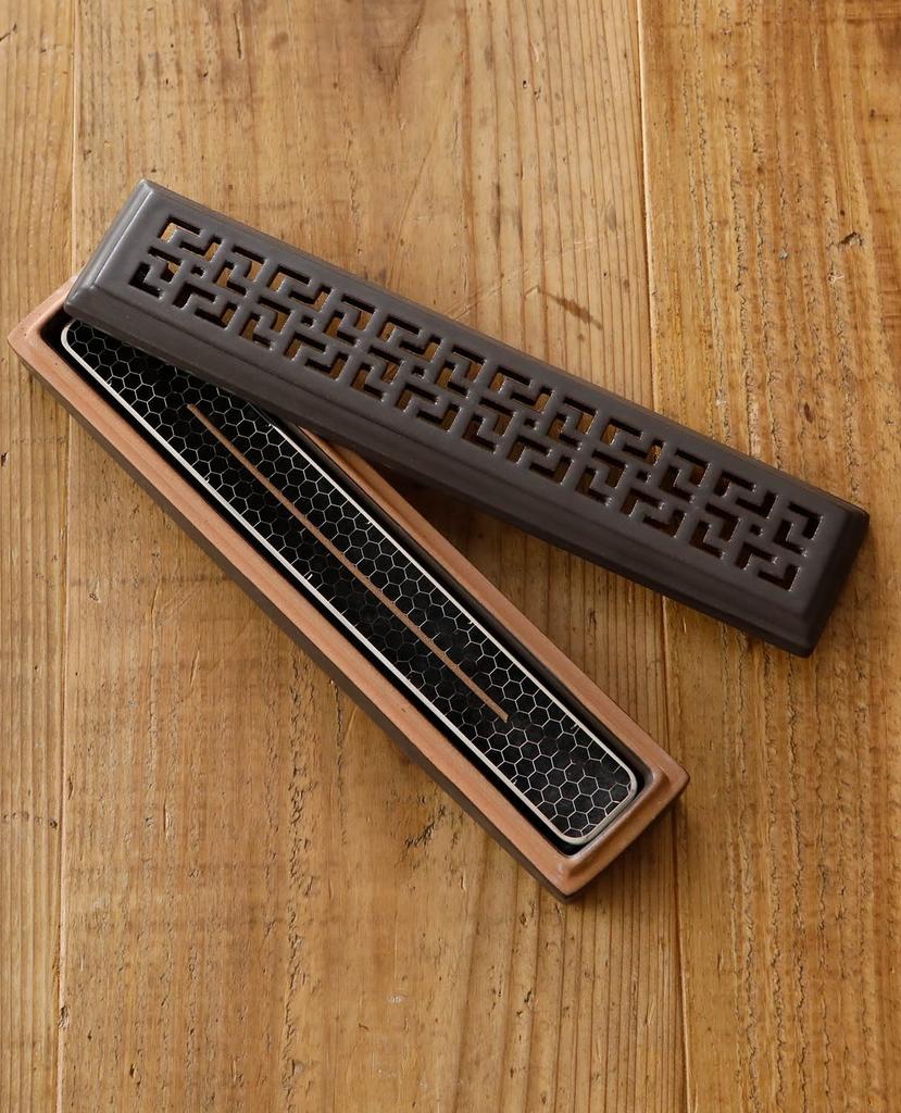 [Ceramic ash-free design] Safe, stylish ceramic incense holder with stainless steel net for horizontal placement. Portable and perfect for study,