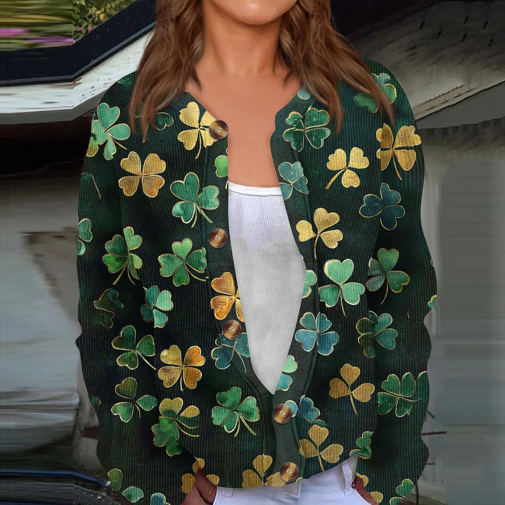 Women's Mardi Gras Print Long Sleeve Knit Cardigan Button Jacket