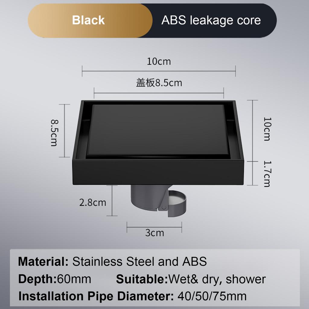 Сливной трап для пола 10*10 см, антизапаховый слив для ванной, дезодорирующий квадратный, сделай сам, черный, заглушка для фильтра для душа, труба из нержавеющей стали 304