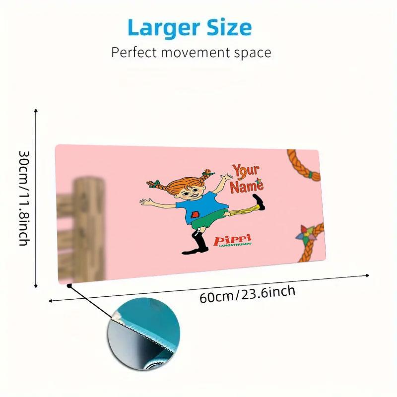 Pippi Longstocking Custom Name Large Size Mouse Pad Large Gaming Table Cushion Non-slip Laptop Tablet Big Mousepad XXL Mat Mini PC Playmat With Lock e
