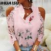 Summer Women's Top Floral Print Off-the-shoulder Lace Patchwork Long-sleeved T-shirt for Women