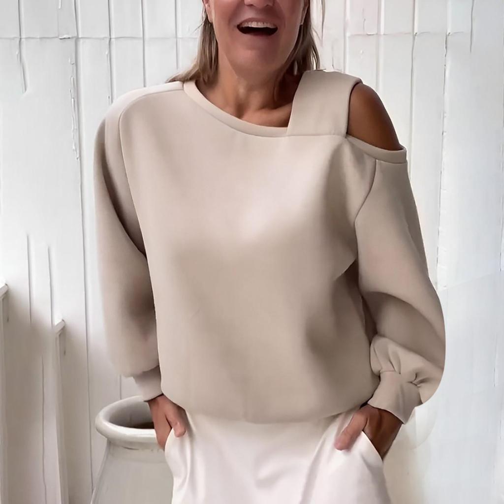 Женская модная повседневная флисовая толстовка с открытыми плечами и длинными рукавами