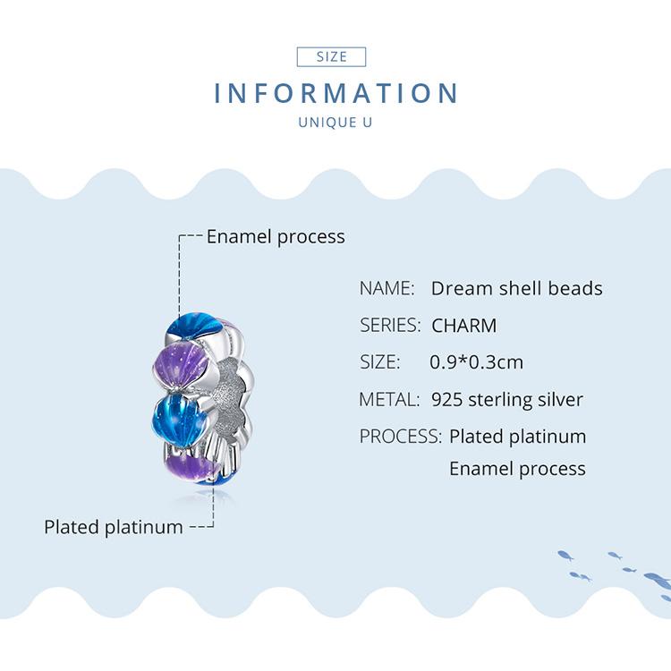BAMOER стерлингового серебра 925 пробы, синий, фиолетовый, эмаль, бусины-ракушки мечты, очаровательная бусина для оригинального браслета 3 мм