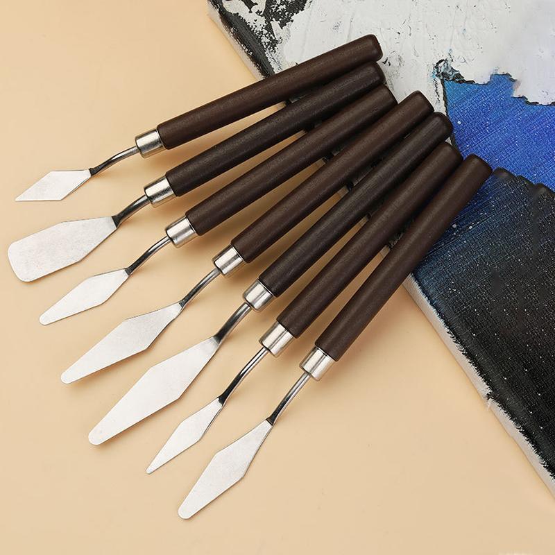 Art Spatula Soft Paint Spatula Oil Painting Spatula Wooden Handle Palette Knife Set Gouache Painting Spatula
