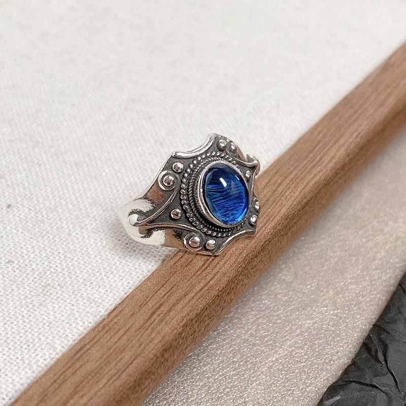 [Charm Blue Qi Ring] Sea Blue Zircon Light Luxury Niche Open Ring Personality Advanced Sense Color Treasure Index Finger Ring Female