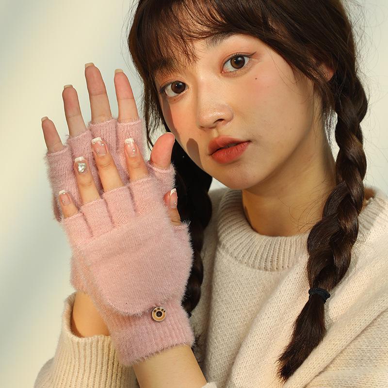 Женские плюшевые перчатки без пальцев Flip: Толстый, теплый, непромокаемый зимний стиль