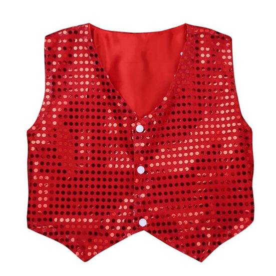 Kids Boys Girls Sequins Jazz Dance Show Vest Waistcoat Hip-Hop Costumes