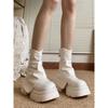 White Short Boots Women's Thick-soled Small Height-increasing Thin Boots 2025 New Pleated Trouser Tube Boots V-mouth Martin Boots