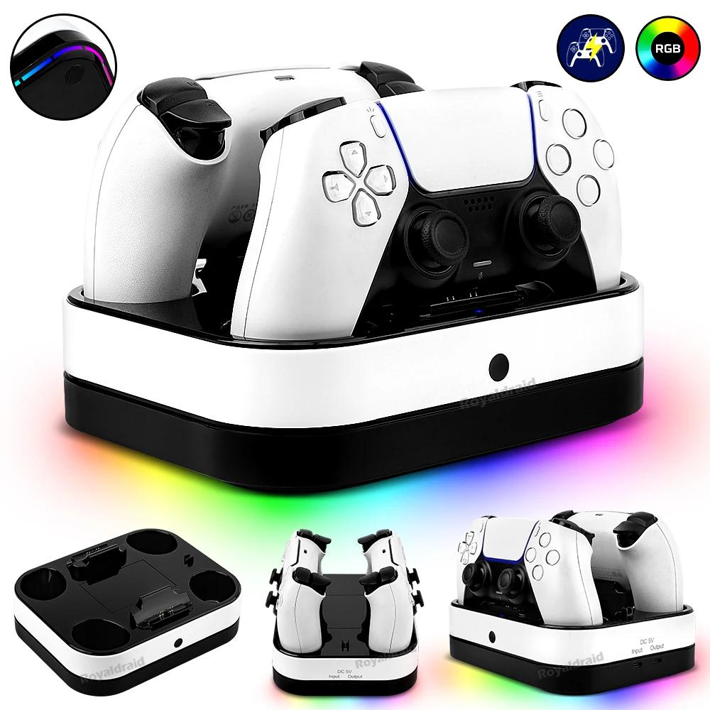 Для контроллера PS5 Двойная зарядная станция RGB Быстрая зарядка для PS5 Двойной беспроводной геймпад Зарядное устройство-подставка