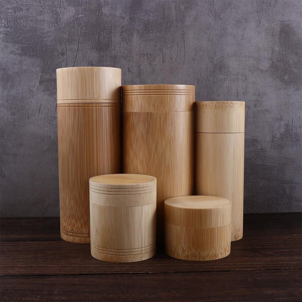 Round Spice Bottle With Lid Bamboo Handmade Container Tea Canister Organizer Storage Box
