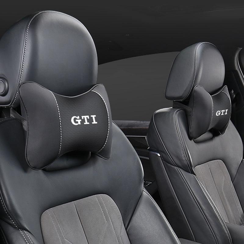 2026 Hot For Volkswagen VW 1Pcs Leather Car Logo Headrest Seat Neck Protection Pillow For VW GTI Polo Golf 6 7 8 Passat CC Tigua
