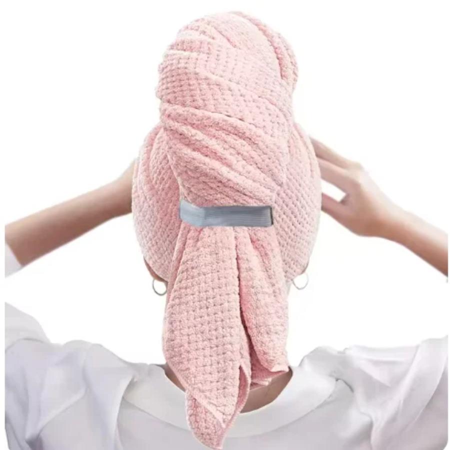 Большое однотонное влагопоглощающее полотенце для сушки волос из микрофибры, полотенце для волос с эластичным ремешком, мягкое быстросохнущее полотенце