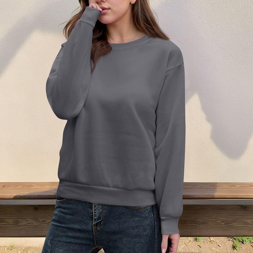 Женский повседневный модный топ, однотонный, круглый вырез, длинный рукав, пуловер