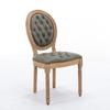 French Country Dining Chairs Set of 2, Solid Wood Frame, Hand Tufted Oval Back, Vintage Sheepskin PU Leather, High Density Foam & Steel Spring Cushion