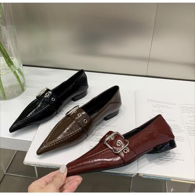 Новый Дизайн Женские Роскошные Черные Красные Мокасины Модные Лоферы с Острым Носком Женские Черные Балетки Кожаная Обувь 35-41