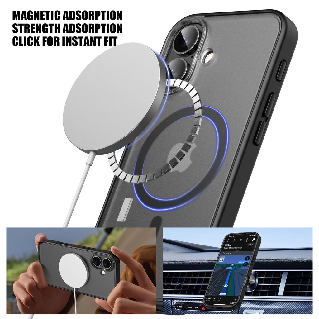 For iPhone 16 Plus Case Matte PC+TPU Phone Cover Compatible with MagSafe