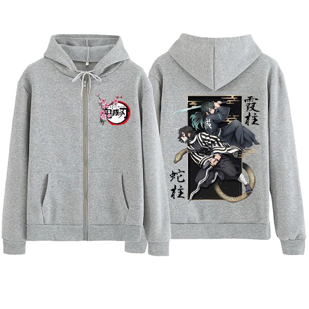 Iguro Obanai Tokitou Muichirou Printed Zipper Hoodie Women Men Harajuku Demon Slayer Oversized Pullover Hoodies