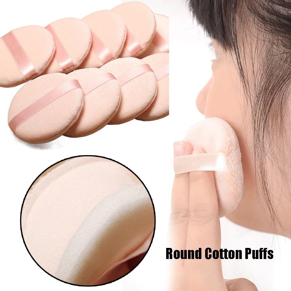 Soft Round Cotton Puffs Round Velvet Powder Puff With Ribbon  for Face Makeup Application
