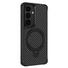 For Samsung Galaxy A55 5G Phone Case with Magnetic Kickstand TPU + PC Carbon Fiber Back Cover