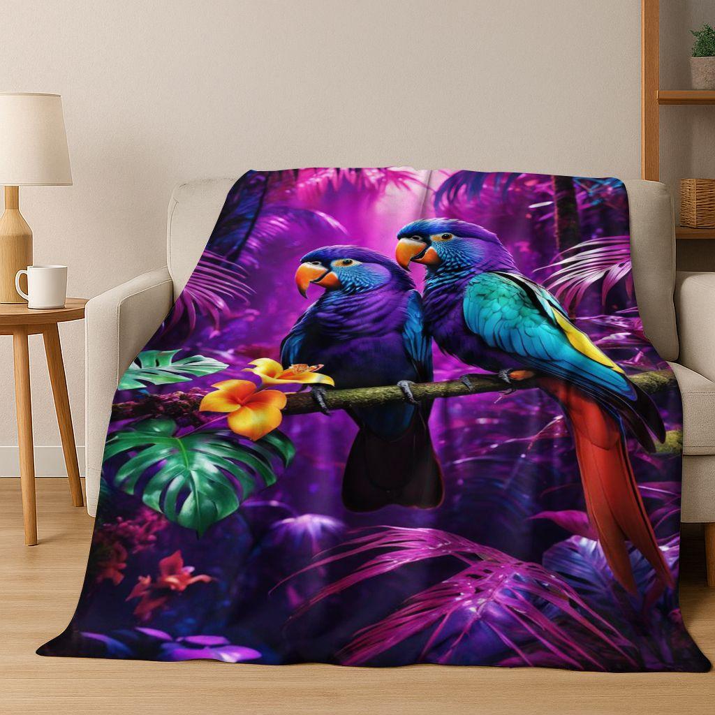 Colorful Tropical Parrot Macaw Natural Birds Art Flannel Blanket,Cozy Soft Throw Blanket for Home Bedroom Bed Sofa Cover Kids