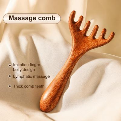 Массажная расческа для головы из сандалового дерева Yousheng, инструмент Gua Sha, чесалка для спины, ручная расческа с широкими зубьями для вьющихся волос, массажер для кожи головы для снятия стресса
