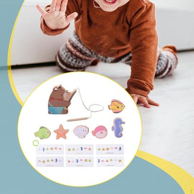 Деревянная игрушка-шнуровка Развитие мелкой моторики Форма животных Рыбалка Обучающие подарки Мальчики Девочки Игрушки для нанизывания