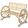 Garden Bench, 3-Seater Wooden, Armrests, Wheels, Cart-Style, Fir Wood, Natural Wood Effect