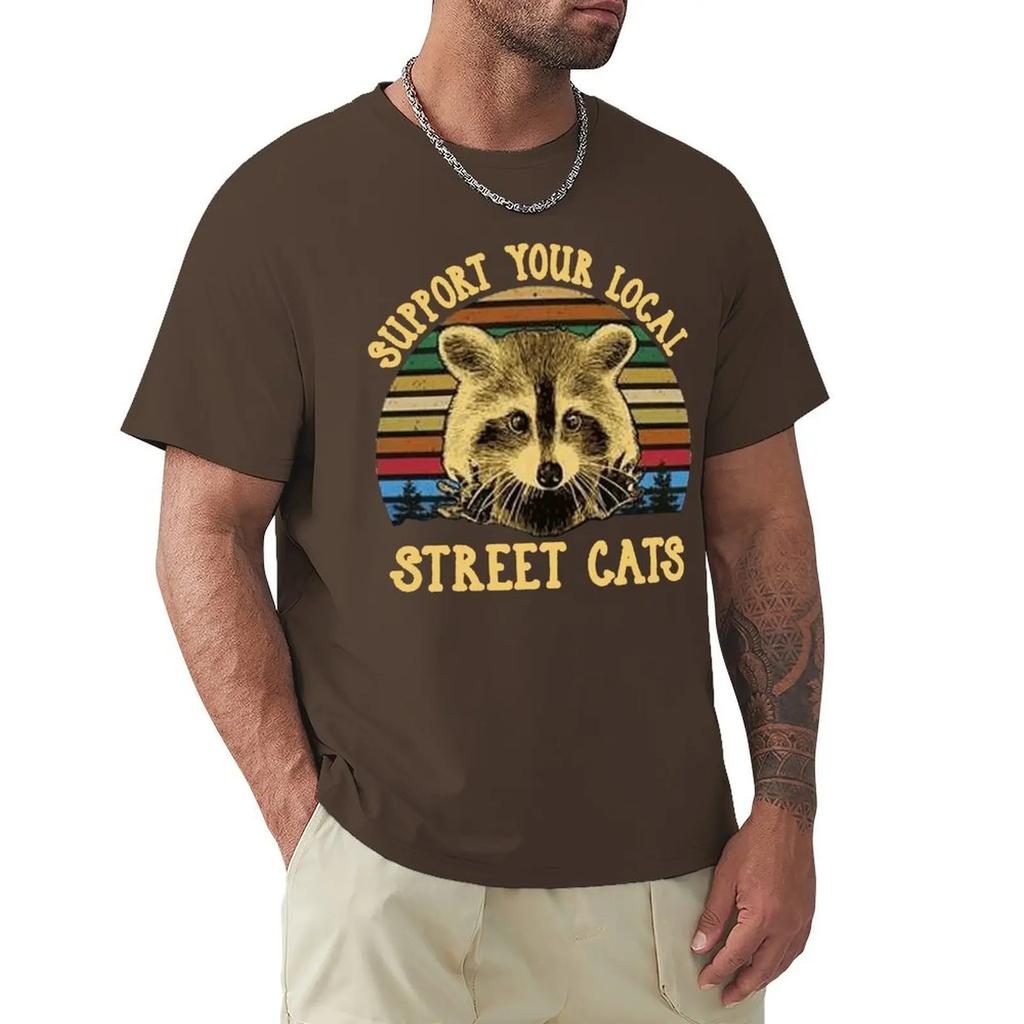 Футболка Raccoon Support Your Local Street Cats Vintage для мужчин, черная хлопковая футболка унисекс свободного кроя