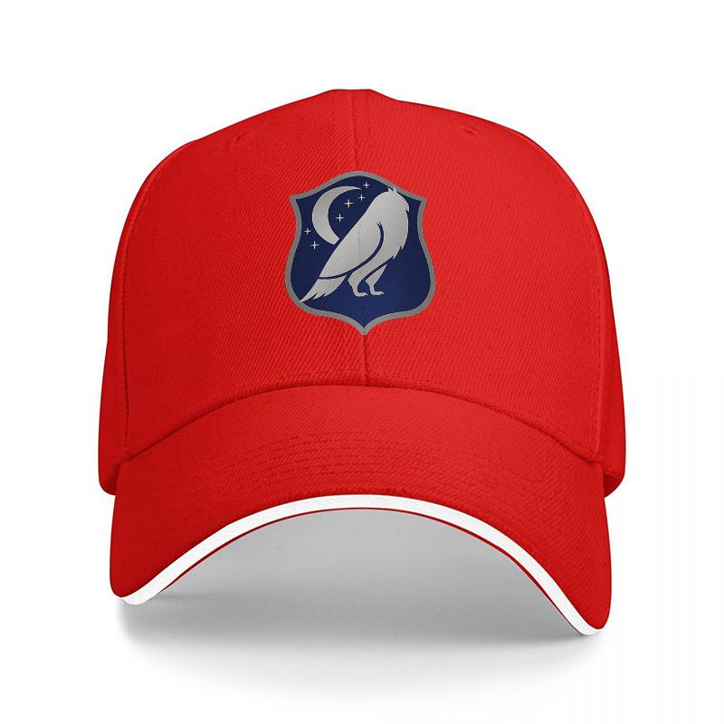 Night Owl Shield Logo Baseball Cap Black with White Trim and Blue Crest Design for Unisex and Women Casual Streetwear Hat