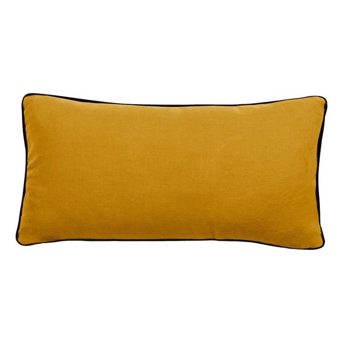 Housse de coussin Lin lavé - Doublé coton lavé - Finition galon noir "Prélude" Vent du sud - 50x110 - Prélude Gold