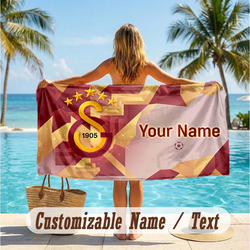 Custom Text Beach Towel, Soft Absorbent Swimming Multi-use TowelGalatasaray FC