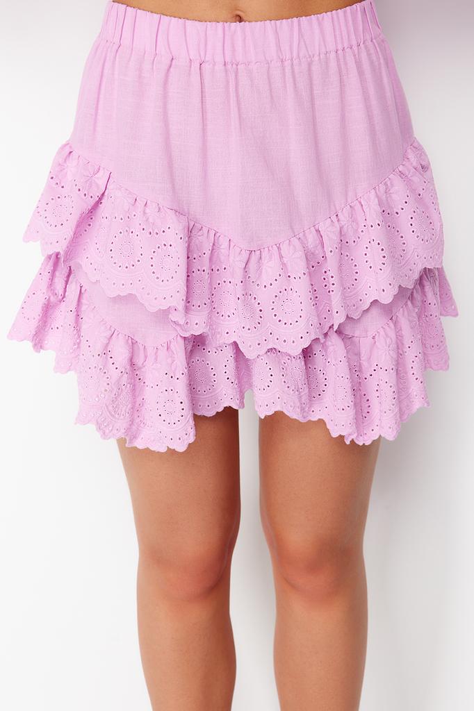 Women's Fashion New Skirt Pink Mini Woven Embroidery Detailed Skirt
