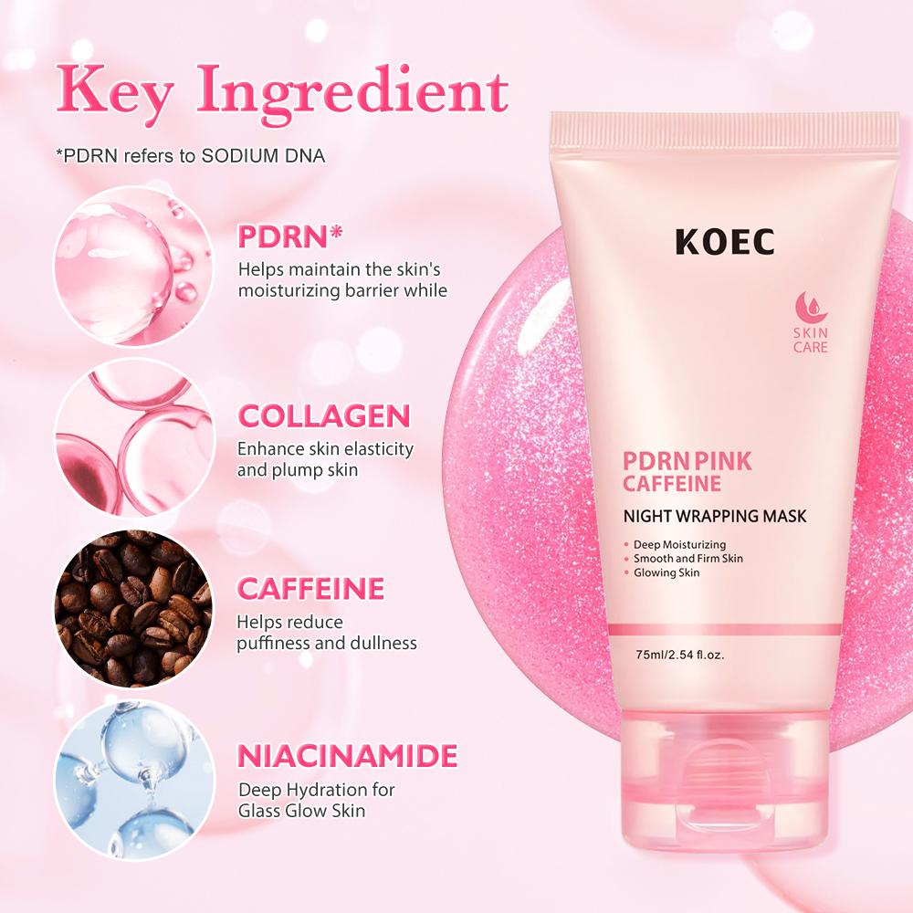 PDRN Pink Caffeine Overnight Face Mask, Sleeping Wrapping Mask, Moisturizing Skin Care, Hydrating Beauty Care for All Skin Types