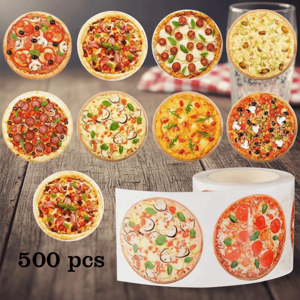 500PCS Paper Pizza Stickers Roll Self Adhesive Decorative Labels Cute Pizza Stickers Party Favor