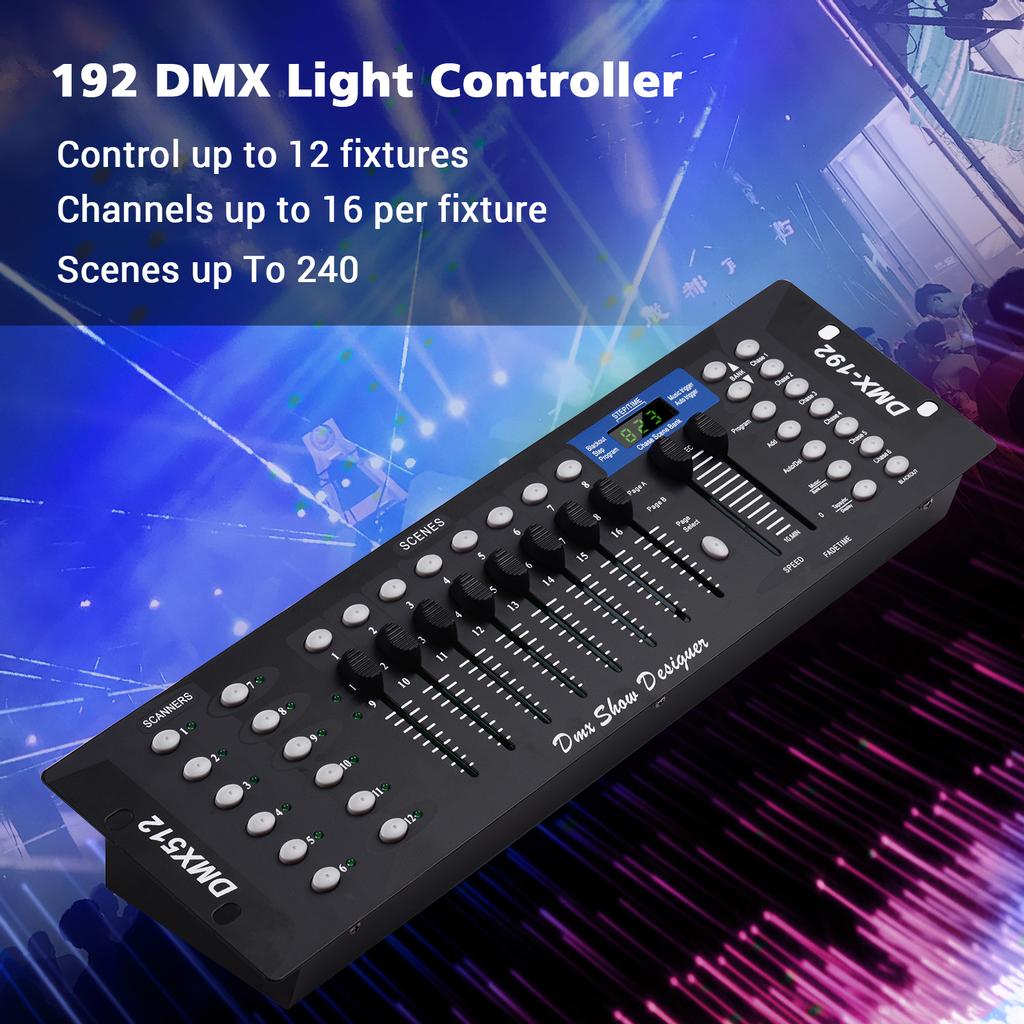 Панель консоли контроллера освещения DMX512, 192-канальная функция программирования, звуковая активация, светодиодный экран