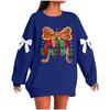 Ladies' Christmas Printed Bow Round Neck Long Sleeved Loose Pullover Sweater Sweatshirt Top