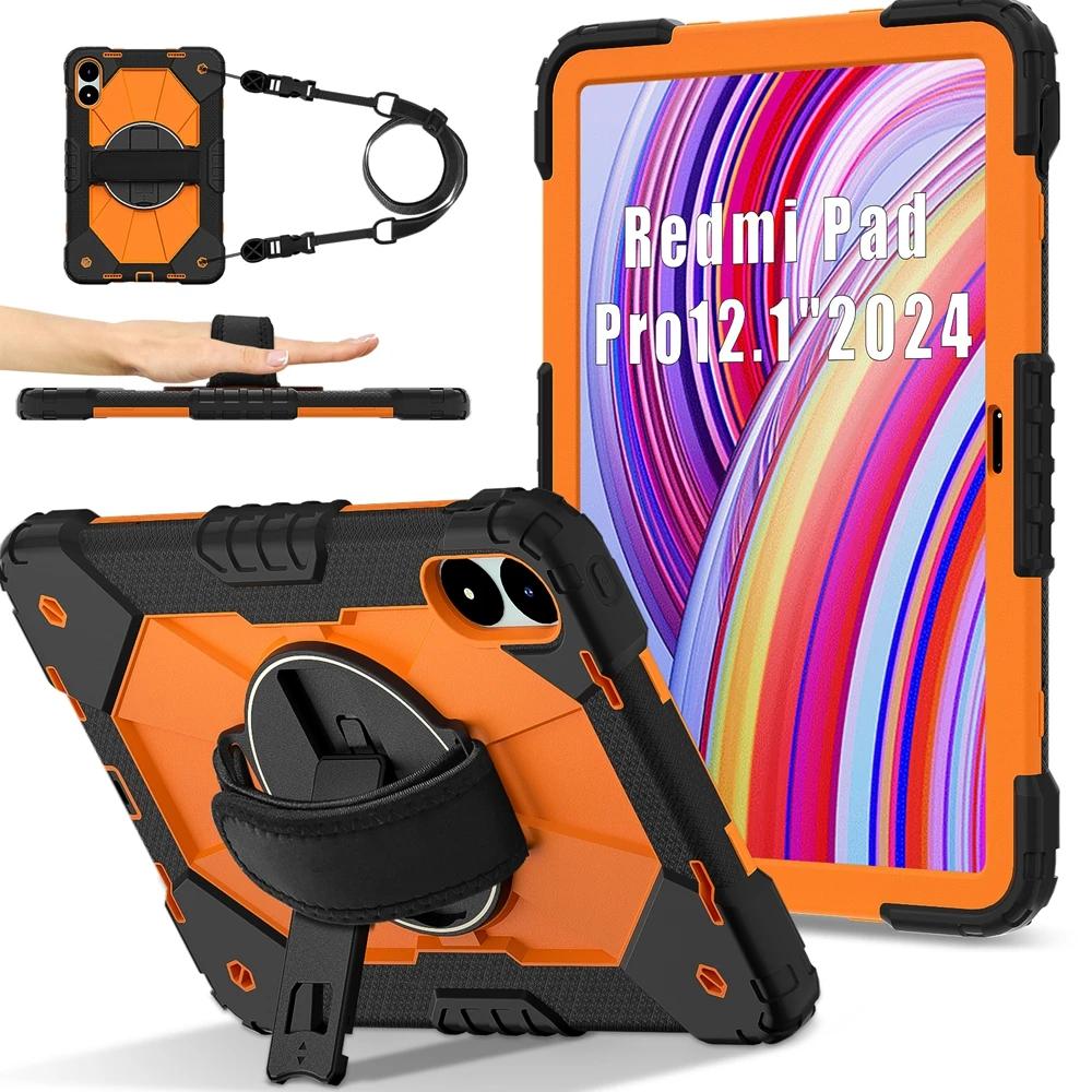 For Xiaomi Redmi Pad Pro 2024 5G 12.1 inch Case Kids Safe Silicon PC Shoulder Strap Shockproof Armor Stand Tablet Cover