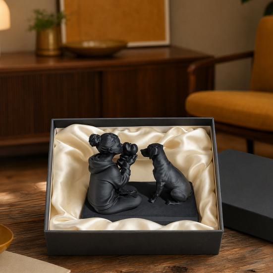3D-печатная скульптура собаки и хозяина Статуя собаки и хозяина Настольная фигурка животного