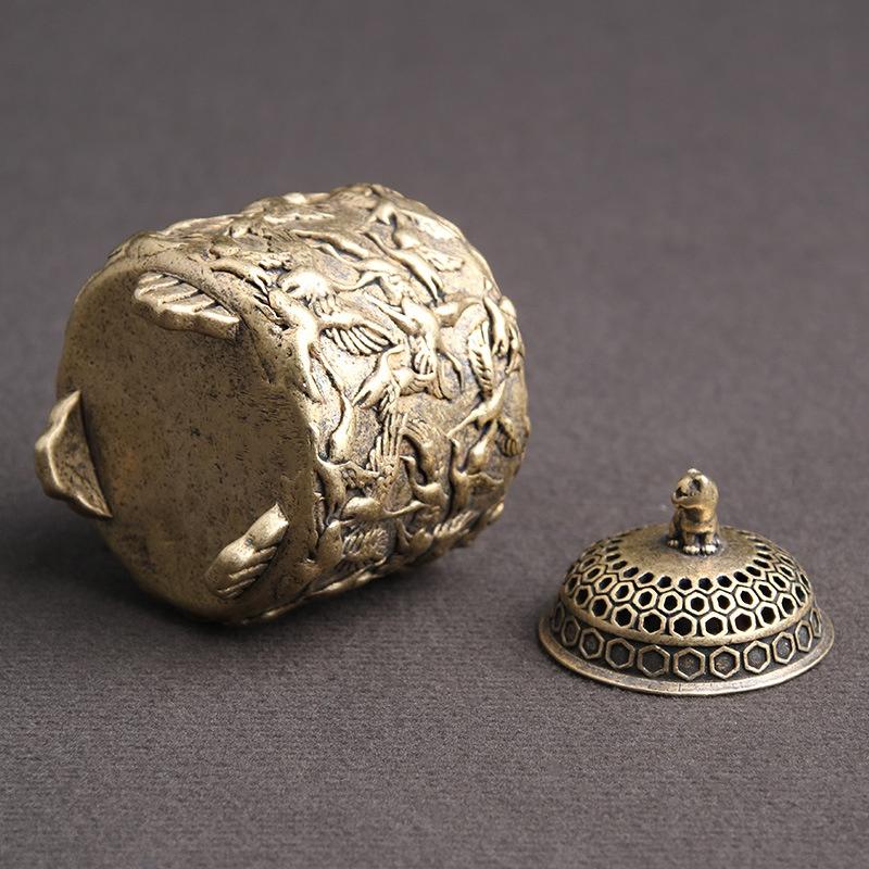 Vintage Series Antique Brass Sandalwood Incense Burner Crane Cat Cover Incense Burner Home Decoration Desk Decoration Accessories Figurines