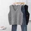 Осень/зима, вязаная майка с v-образным вырезом и бисером для женщин, свободный и универсальный свитер без рукавов в Корейском стиле в стиле вестерн, жилет без рукавов с круглым вырезом
