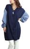 Золотой Япония Большой размер Кокон Длинный Идеально для осени и Размер 3XL Женская туника, Рукав, Двухцветный, V-образный вырез, Эластичный, Весна, fem-428, Темно-синий,