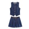 Kaslead New Women clothes Western Style Gold Button Denim Vest Shorts 6164109 6164112