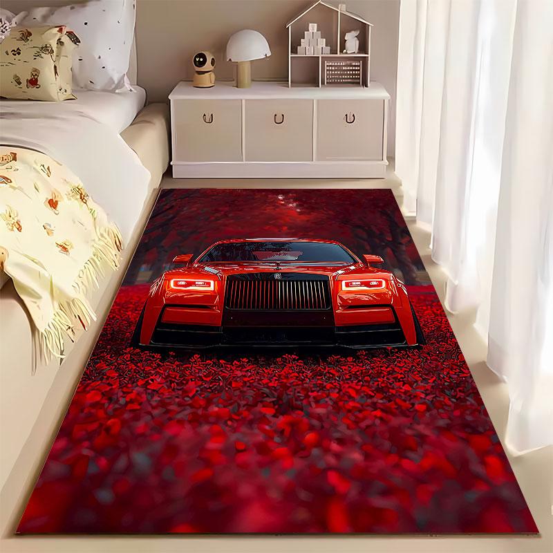 Luxury Red Car in Autumn Scene suitable as a non-slip mat for the living room or bedroom sofa