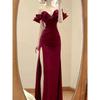 High Slit Maxi Dress Ultra-long Evening Gown Strapless One-shoulder Dress