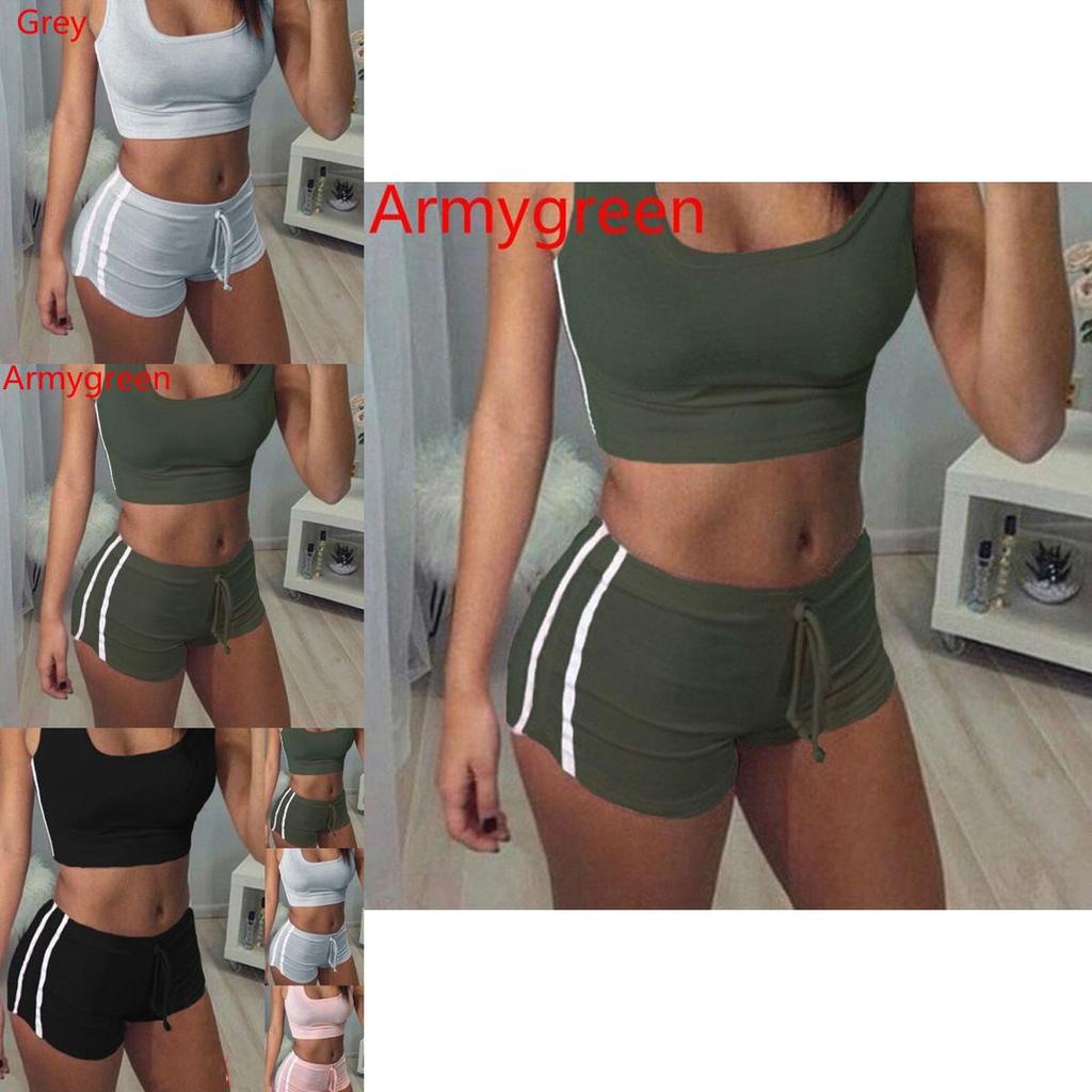 Elegant And Chic Fashion Sexy Women Sports Sets Sleeveless Round Collar Tops And Shorts