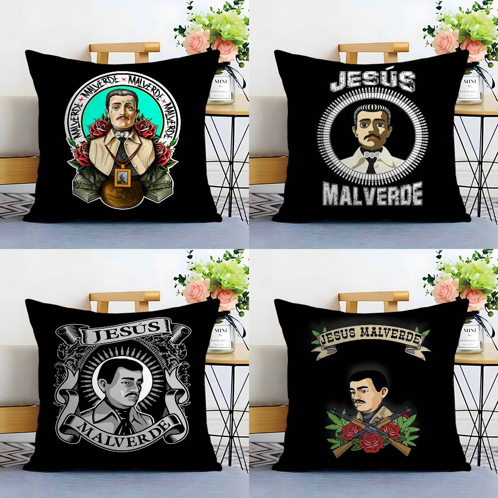 J-Jesus Malverde Pillow Case Plush Fabric Soft Double Sided Print Home Sofa High Quality Cushion Cover Throw